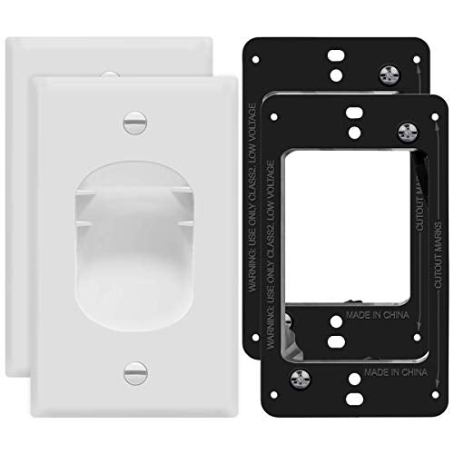 TOPGREENER Recessed Low Voltage Cable Wall Plate for Home Theaters, Pass-Through Wall Plate with Mounting Brackets, Size 1-Gang 4.50" x 2.75", Polycarbonate Thermoplastic, TG8881B-2PCS, White, 2 pack - size: 1 Gang, style: 2 Pack with Mounting Brackets