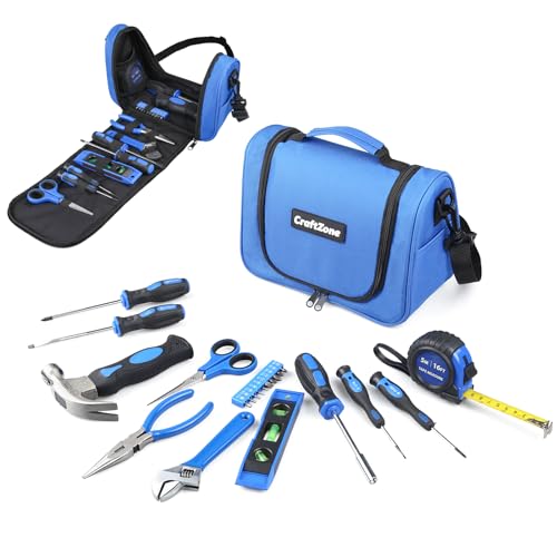 21-Piece Basic Household Hand Tool Kit,Home Repair Tool Set Bag for Dorm/Office/DIY/Desk/Apartment(Blue) - color: Blue