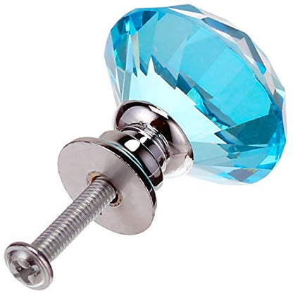 Akstore 10 Pcs Crystal Glass Cabinet Knobs 30mm Diamond Shape Drawer Kitchen Cabinets Dresser Cupboard Wardrobe Pulls Handles (Sky Blue) - color: Light Blue