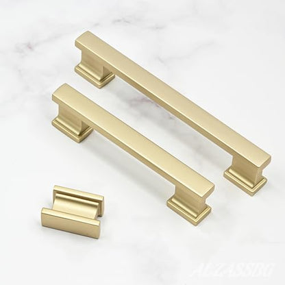 Alzassbg 10 Pack Brushed Gold Cabinet Pulls, 3-3/4 Inch(96mm) Hole Centers Kitchen Cabinet Handles for Cabinets and Drawers AL3061MGP - color: Brushed Gold, size: 3-3/4" Hole Center