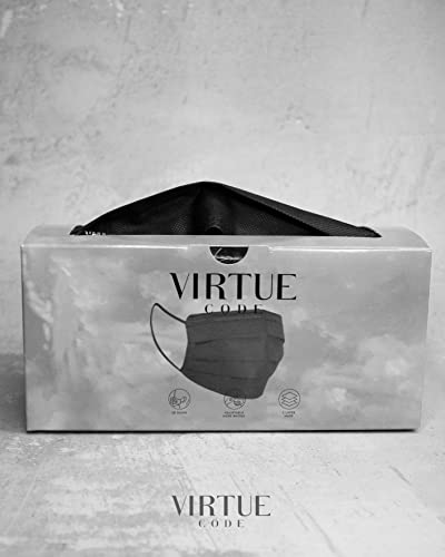 VIRTUE CODE On The Go Curved Face Masks - Soft 3 Ply Comfort 50 Disposable Face Masks - color: Black