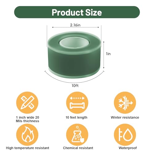 2-Pack Green Silicone Tape (20 Ft Total) - Flexible Grip Tape for Sport Rackets & Fishing Rods - Leak Seal Repair for Irrigation Pipes - Easy-Peel Liner, 1 Inch x 10 Feet - color: Green