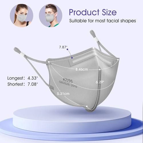 KN95 Adjustable Masks 25 Pack, Individually Wrapped Disposable Masks with Adjustable Ear Loops - color: Grey