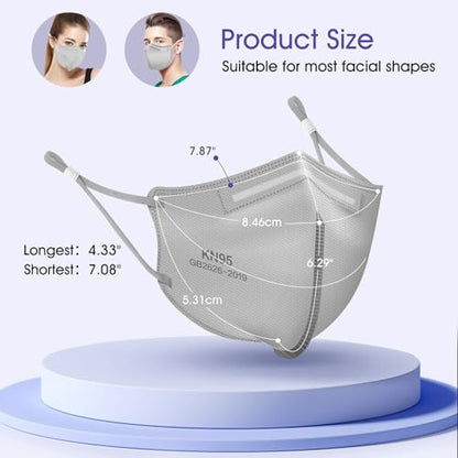 KN95 Adjustable Masks 25 Pack, Individually Wrapped Disposable Masks with Adjustable Ear Loops - color: Grey