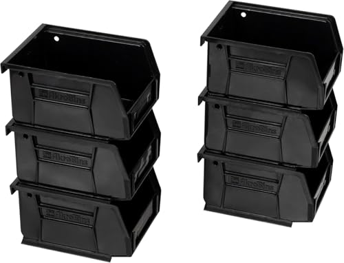 Akro-Mils 30210 AkroBins Plastic Storage Bins, Space-Saving Stackable Bins for Garage, Pantry, Craft Organization, 5" x 4" x 3", Black, 6-Pack - color: Black, size: 6 Pack