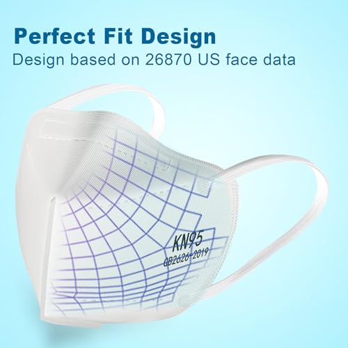 XIKII KN95 Face Masks 50 Pack 5-Ply Breathable & High Elastic Ear Loops, Alike N95 Masks for Adults 95% Filtration Efficient Foldable Mask Adjustable Nose Clip for Outdoor Activities