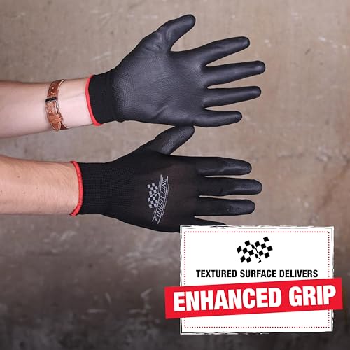 Finish Line Mechanic Grip Gloves for Bicycles, Latex-Free Gloves with Tactile-Enhancing Coating, Textured Palm for Superior Grip, Breathable Upper Fabric Keeps Hands Cool and Dry – Large, 3 Pack