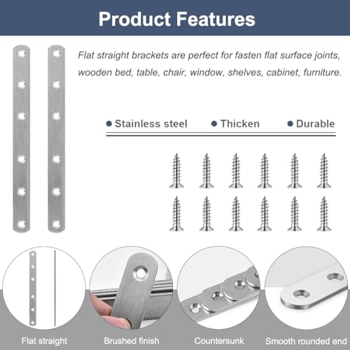 8 Pack Flat Straight Brace Brackets, 8 Inch Stainless Steel Mending Plates Repair Fixing Brackets Heavy Duty Straight Repair Joining Plates for Wood with Screws - size: 8 PCS-8 inch