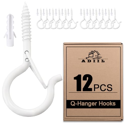 ADIIL 12 PCS Q Hanger Hooks with Safety Buckle, Windproof Screw Hooks for Hanging Outdoor String Lights, Plants, Christmas Patio Lights, 2.2 Inches, White - color: White, size: 12 pcs