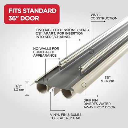 M-D Building Products 43820 Vinyl Concealed Kerf/Channel Fit Under Door Seal, Easy-to-Install Draft Stopper, Energy-Saving Door Insulation, Noise Reduction, Ideal for Home (36 Inch, Beige)