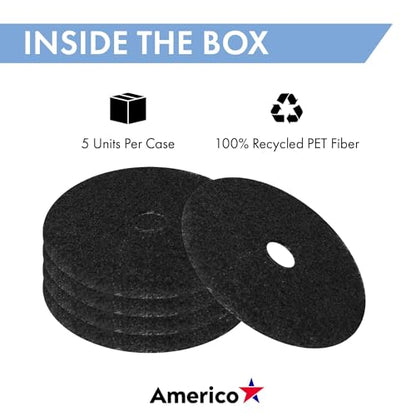 Americo Black Strip Stripping Floor Pad, 24" Diameter, 3.25" Center Hole, 5 Pads/Case, Made of 100% Recycled Content, USA Made - size: 24"