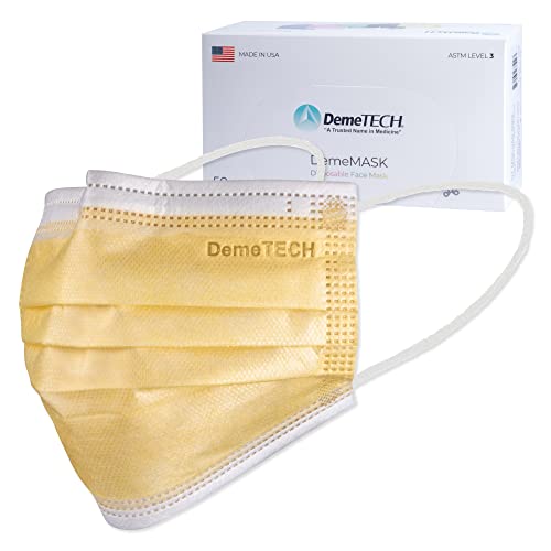 DEMETECH ASTM Level 3 Protective 3-Layer Face Mask, Ear-Loop Style, Adult Mask - color: Yellow - 50 Pack