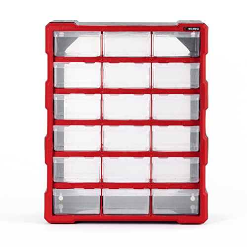INTERTOOL Small Parts Organizer for Hardware & Screws | 18 Removable Bins with Dividers | Wall Mount or Desktop Craft & Lego Storage Cabinet | 19” x 15” x 7” BX08-4019 - style: 18 Drawers