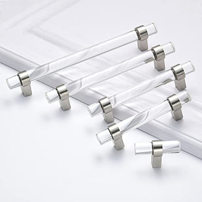 10 Pack Glass Drawer Pulls, Cabinet Handles, Crystal Dresser Pulls(3-3/4 Inch Hole Center), Brushed Nickel - color: Brushed Nickel, size: Hole Center : 3-3/4 Inch (96mm), style: 10 Pack