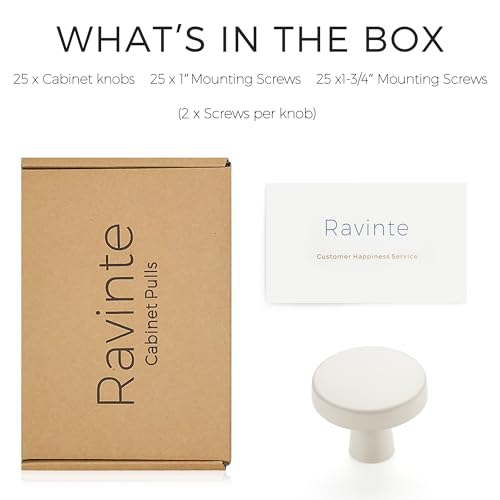 Ravinte 25 Pack Drawer Pulls 1-1/4 Inch Kitchen Cabinet Knobs Solid Round Dresser Drawer Knobs White Dresser Knobs Simple Cabinet Hardware for Cupboard - color: White