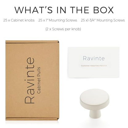 Ravinte 25 Pack Drawer Pulls 1-1/4 Inch Kitchen Cabinet Knobs Solid Round Dresser Drawer Knobs White Dresser Knobs Simple Cabinet Hardware for Cupboard - color: White