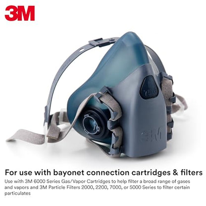 3M Reusable Respirator Half Facepiece 7502, NIOSH, 3M Cool Flow Valve, Dual Airline Supplied Air Compatible, Integrated Dropdown Suspension, Bayonet Connections, For Chemical Handling, Painting, Med - size: Medium