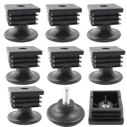 8Pcs Adjustable Leveling Feet 38 x 38mm Square Insert Kit Furniture Glide Leveler, Leveling Screw Leg for Cabinets Sofa Tables Chairs Raiser, Black - size: 38x38mm