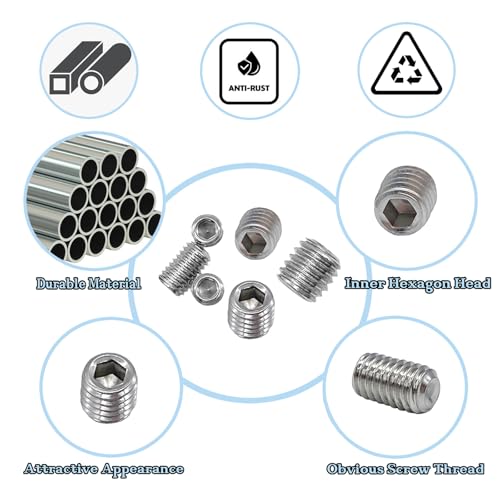 60pcs Set Screws, Allen Head Screws, Grub Screws M3 M4 M5 M6 M8 for Home Repair, Install Door Lock, Repair Furniture, Electronic Product, DIY, Fixtures (Stainless Steel 12 Sizes) - size: 60pcs(stainless Steel 12 Sizes)