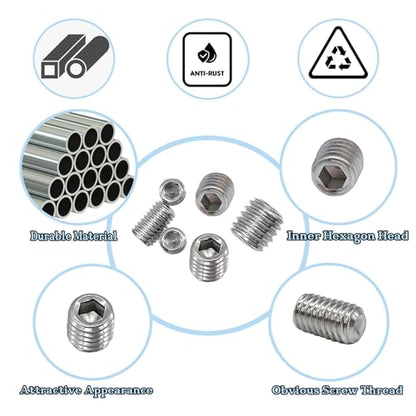60pcs Set Screws, Allen Head Screws, Grub Screws M3 M4 M5 M6 M8 for Home Repair, Install Door Lock, Repair Furniture, Electronic Product, DIY, Fixtures (Stainless Steel 12 Sizes) - size: 60pcs(stainless Steel 12 Sizes)