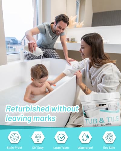 Tile Paint, 35oz Tub and Tile Paint Refinishing Kit with Tools and Hardener, Easy to Use for Countertop Bathroom Bathtub Kitchen Sink, Semi-Gloss White, Low Odor，50-55sq.ft - size: 35 Fl Oz (Pack of 1)