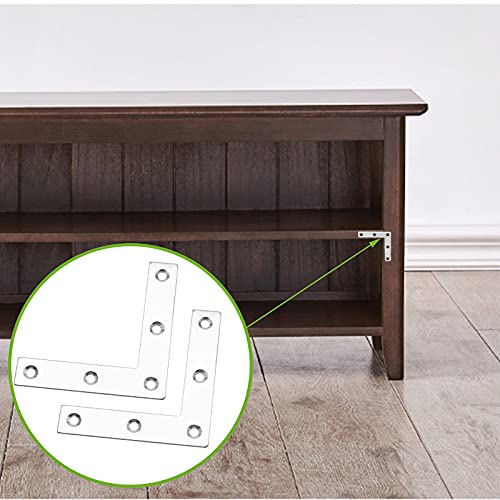 Bonsicoky 12Pcs L Shape Flat Bracket, 3.1" x 3.1" Stainless Steel Flat Corner Brackets, Corner Braces, Joining Plate, Repair Plate for Wood Furniture, Cabinet, Windows, Desks - style: L Shape