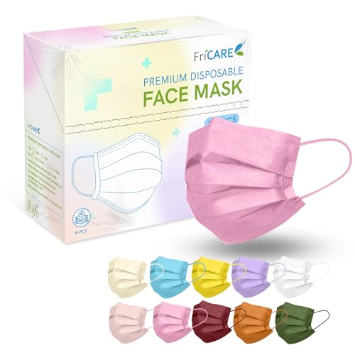 FriCARE Face Masks Disposable for Adults, 4 Ply ASTM Level 3, Individually Wrapped Mask for Allergy Protection, 100 Pack, Trend Color - color: Trend Color