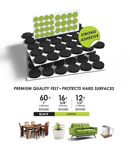 Slipstick Gorilla Felt 1 Inch Furniture Pads (88 Piece Combo) Premium Furniture Pads & Chair Leg Floor Protectors for Hardwood Floors & Hard Surfaces - size: 1 Inch 88 Piece Combo Pack