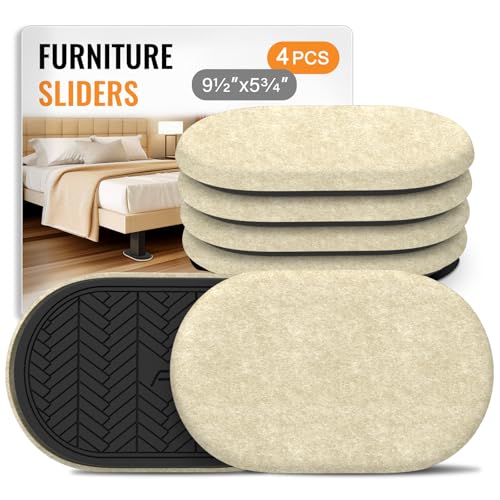 Furniture Sliders for Hardwood Floors Felt-4 Pack 9-1/2" Oval Reusable Furniture Slider with Extra Thick Design - Heavy-Duty Furniture Movers - Beige Felt Sliders Effortless Moving - color: Beige 4pcs