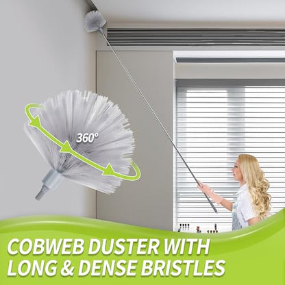 IVYROLL Duster with Extension Pole, Skinny Duster/Under Appliance Cleaning Tool & Spider Web Brush & Ceiling Cleaner, 100" Microfiber Feather Cleaner with Washable Head for Fan Furniture Wall - color: Set D: Spider Web Brush & Ceiling Duster & Gap Duster