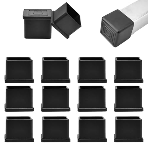 EASYEAH 1-1/2" (38mm) Square Chair Leg Floor Protectors, Black Rubber Chair Leg Caps, Non-Slip Patio Furniture Feet Cap, PVC Chair Feet Covers for Hardwood Floors, Tables & Patio Furniture, 12pcs - size: 1-1/2" x 1-1/2"