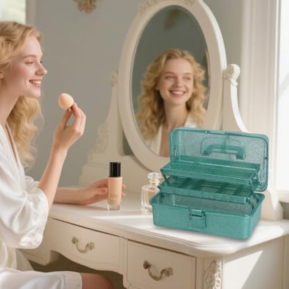 3-Tier Stackable Storage Organizer Box | Portable Multi-Use Tackle Box for Art Supplies, Makeup & Sewing Kits | Durable Design w/Adjustable Compartments (Green) - size: Large Green