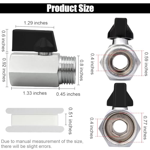 1/2" Brass Mini Ball Valve with PTFE Sealing Tape, NPT Thread Female and Male Shut-Off Valves, Hot Water Drain Valve for RV or Trailer Water Heater Maintenance (Black) - color: Black