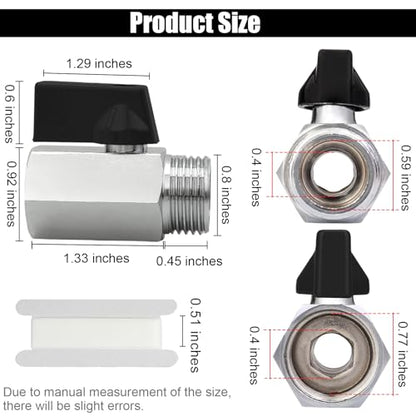 1/2" Brass Mini Ball Valve with PTFE Sealing Tape, NPT Thread Female and Male Shut-Off Valves, Hot Water Drain Valve for RV or Trailer Water Heater Maintenance (Black) - color: Black