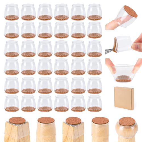 Amrules 36Pcs Round Chair Leg Floor Protectors, Silicone Chair Feet Caps to Protect Tile Floors, Felt Pads Furniture Leg Caps Covers from Scratches and Noise (Brown, Small Fit: 0.9"-1.29") - color: Clear & Brown-36pcs, size: Universal S(Fit:0.9"-1.29")