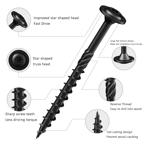 Wensilon (1 lbs)#12 x 5 Black Lag Screws, Structural Wood Screw, Heavy Duty Construction Screw, Rust Resistant, Washer Head, Black Coated Exterior Wood Screws, Star Drive with Bit - color: Black, size: #12 x 5"