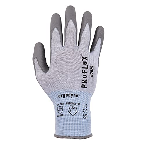 Ergodyne ProFlex 7025 Cut Resistant Work Gloves, ANSI A2, PU Coated Palms for Flexible No Slip Grip, Abrasion Resistant, Superior Fit and Feel, 18g - size: Medium