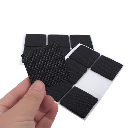 Non-Slip Rubber Furniture Pads, 12Pcs Wood Floor Protector Pad Table Chair Leg Floor Protectors Square Rubber Feet Self-Adhesive Protector Set(Black)