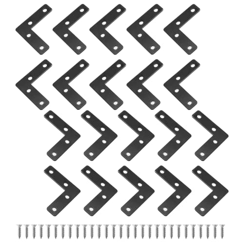 Uenhoy 20 Pcs L Shape Flat Mending Plates 50mm x 50mm (2" x 2") Flat Corner Braces, Right Angle Photo Frame Bracket, Black - size: 50x50mm/2"x2", style: L Shape