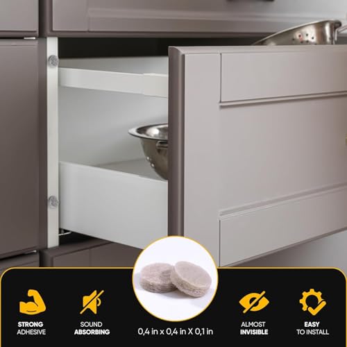 128 Cabinet Door Felt Bumpers – 0.4" Sand Beige Self-Adhesive Sound Dampening Pads for Cabinets, Furniture, Glass & Wall Protection by Vellax - size: 128 Pcs - 0.39" x 0.12"