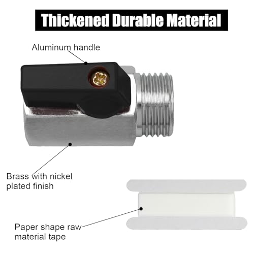 1/2" Brass Mini Ball Valve with PTFE Sealing Tape, NPT Thread Female and Male Shut-Off Valves, Hot Water Drain Valve for RV or Trailer Water Heater Maintenance (Black) - color: Black