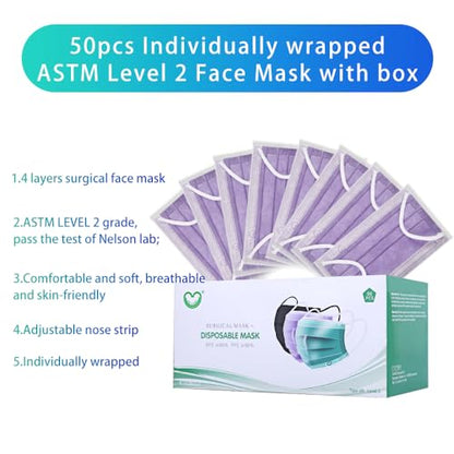 Disposable Face Mask 4-Ply for Adult, Soft Face Masks, Breathable Safety Mask… - color: Purple