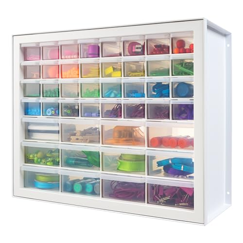 IRIS USA Small Parts Storage Cabinet, Made in USA, 44-Drawer Organizer for Screws, Nuts, Bolts, Electronics, Hardware, Beads, Crafts, Stackable Garage Storage, Teacher Toolbox, Scrapbook Art – White - color: White, size: 44 Drawer
