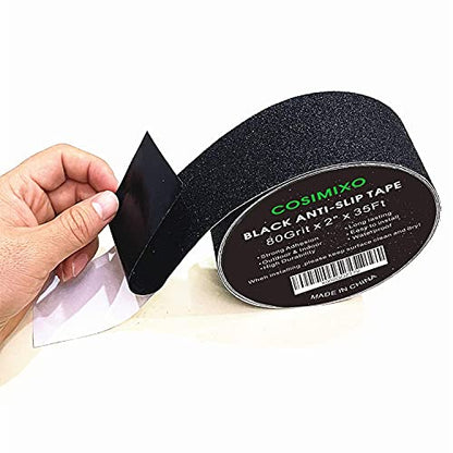 COSIMIXO 2" x 35Ft Heavy Duty Anti Slip Tape,Best 80grit Friction,Grip,Abrasive for Stairs Outdoor/Indoor Waterproof Grip Tape Safety Non Skid Tread Staircases Anti-Slip Traction Tape Black - size: 2" x 35Ft Black