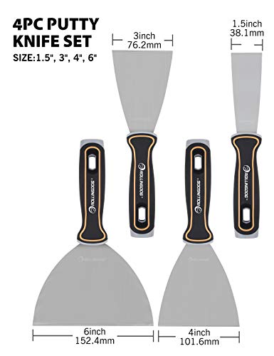 ROLLINGDOG 4PC Putty Knife Set(1.5",3",4",6") - Putty Knives Spackle Knife Great for Putty Scraper, Cleaning, Spreading on Drywall Repairs