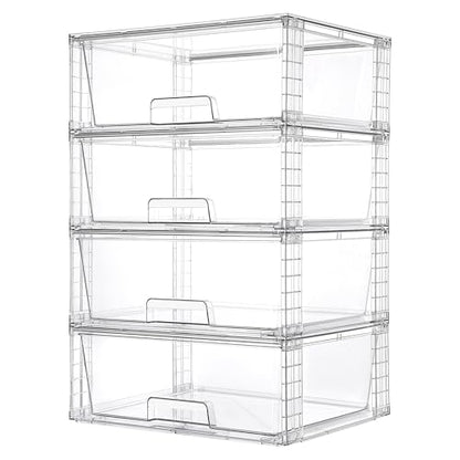 Vtopmart 4 Pack Large Stackable Storage Drawers,Easily Assemble Clear Acrylic Bathroom Closet Undersink Organizers,Plastic Storage Bins for Cabinet,Kitchen Pantry,Medicine Organization