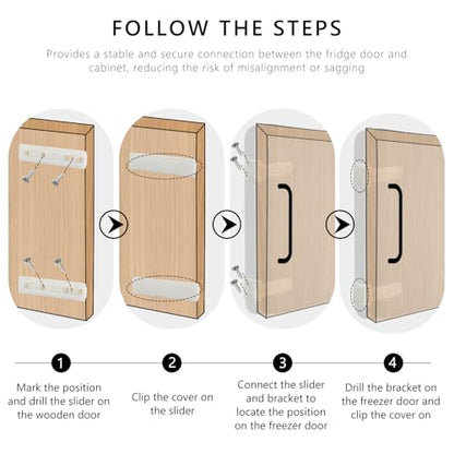 4Pcs Universal Integrated Fridge Freezer Door Slider with Screws, Fridge Door Mounting Installation Fixing Kit with Barckets and Clips