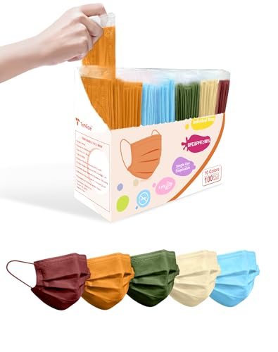 Face Masks Disposable 100 Pack, 4 Ply ASTM Level 3 Medical Grade, Breathable for Adult Outdoor Protection, Individually Wrapped for Home, School & Office, Autumn Symphony - color: Autumn Symphony