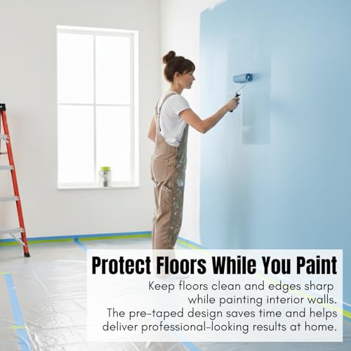 Pre-Taped Masking Film 35.4" x 66', Pack of 2 – Automotive Painters Plastic Sheeting with Built-In Tape – Overspray Protection for Auto Body, Home Painting & Renovation – Tear-Resistant Drop Cloth