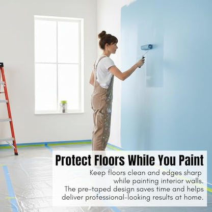 Pre-Taped Masking Film 35.4" x 66', Pack of 2 – Automotive Painters Plastic Sheeting with Built-In Tape – Overspray Protection for Auto Body, Home Painting & Renovation – Tear-Resistant Drop Cloth